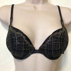 Victoria's Secret Push Up Bra 34B UW Black Gold Lace